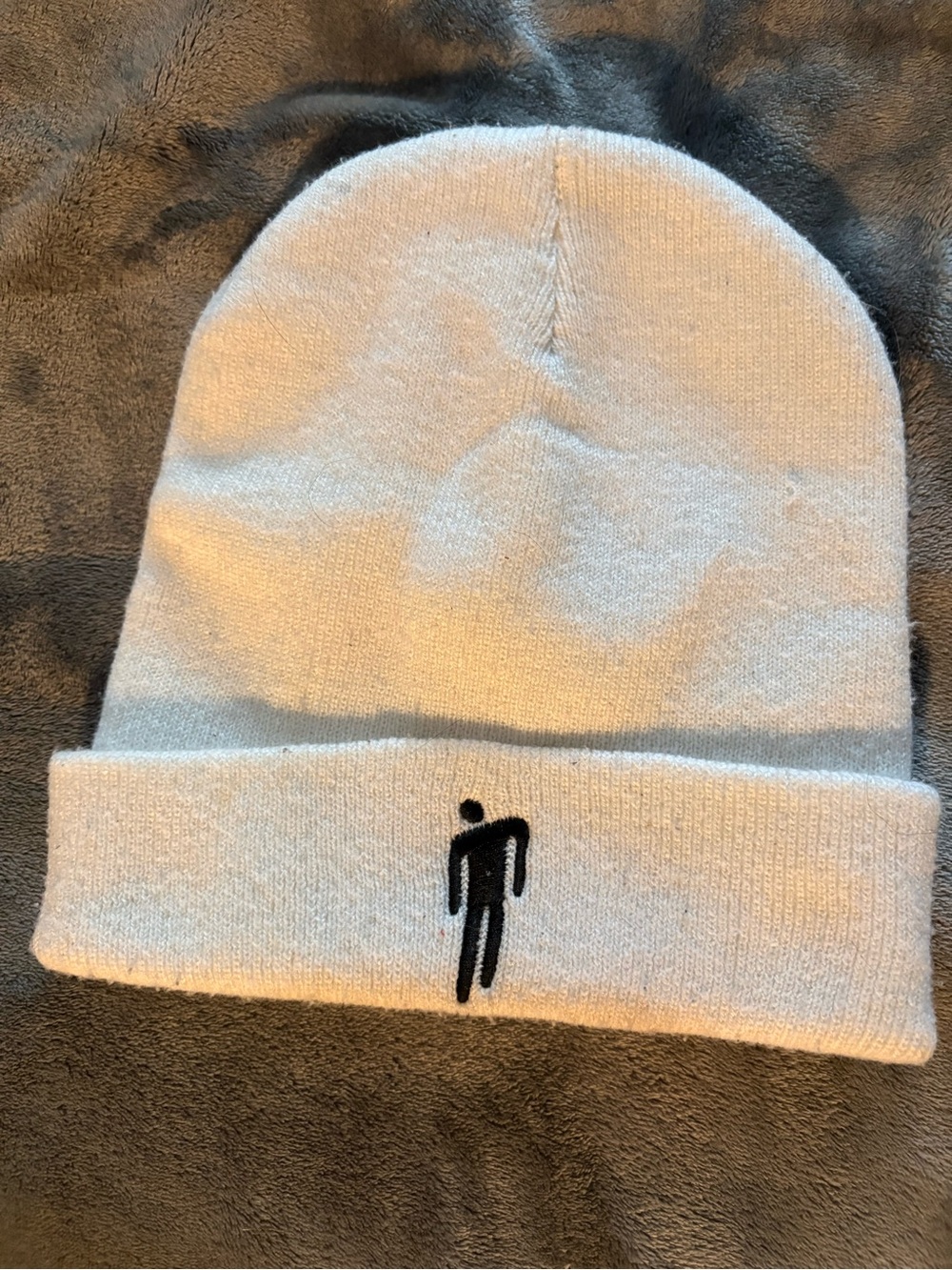 Women's Light Cream Knit Beanie with Minimal Black Embroidered Icon